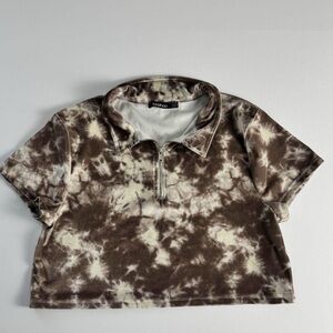 Boohoo Mauve Tie-Dye Zip Crop Top